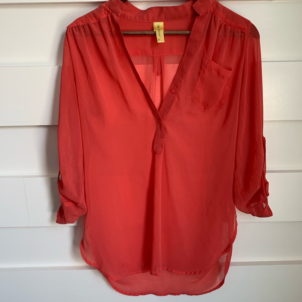 (NWOT) Bee Stitched // Sheer Coral Blouse